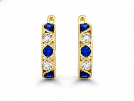 Kolczyki złote dla dziewczynki z niebieskimi cyrkoniami