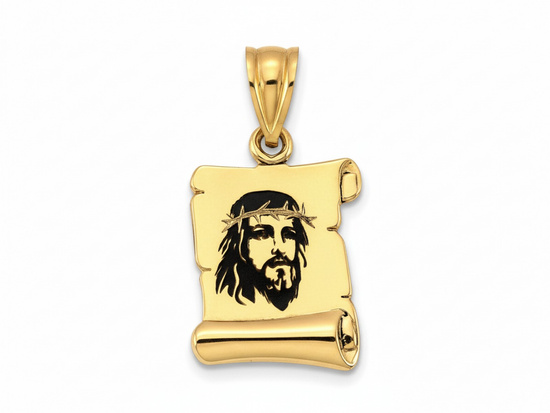 Złoty medalik papirus Jezus w cierniowej koronie