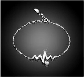 Bransoletka srebrna 925 z diamentowymi cyrkoniami - bicie serca