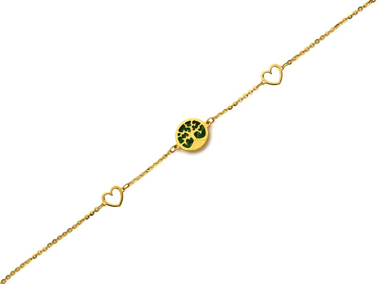 Złota bransoletka serca drzewko szczęścia malachit