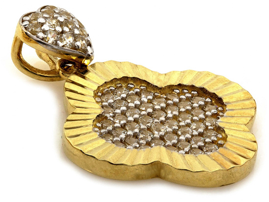 Złota zawieszka kwiatek z cyrkoniami z sercem