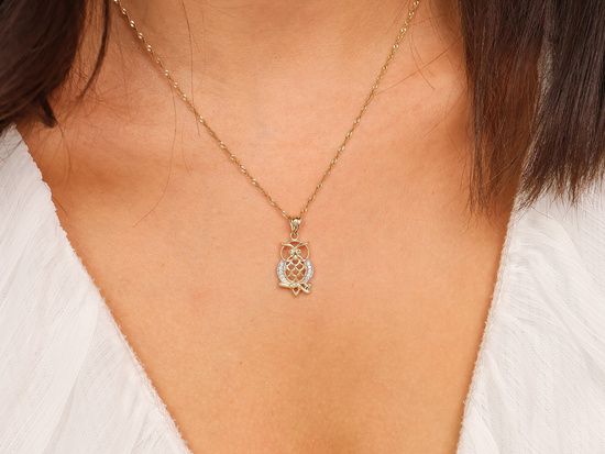 Zawieszka złota sowa z cyrkoniami