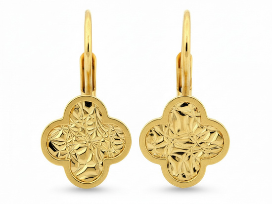 Kolczyki złote angielskie z błyszczącym kwiatkiem