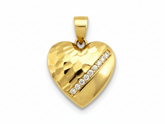 Złote serce wypukła zawieszka zdobione cyrkoniami