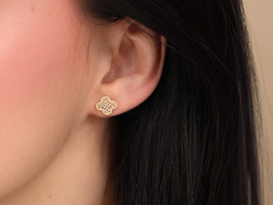 Kolczyki złote kwiatki z cyrkoniami na sztyfcie