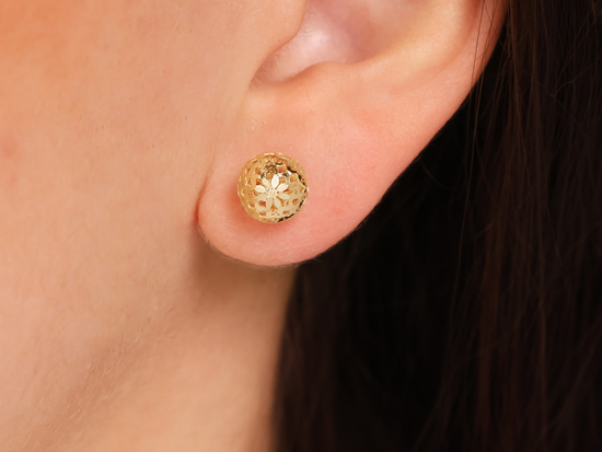 Kolczyki złote ażurowa kulka na sztyfcie