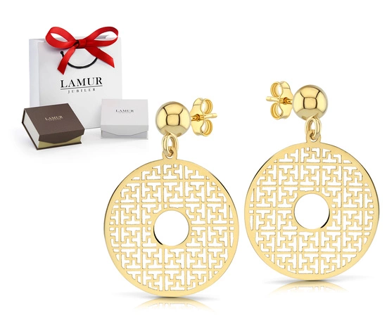 Złote kolczyki 585 ażurowe koła - wiszące 