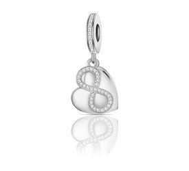 Charms srebrny 925 z diamentowymi cyrkoniami - serce, nieskończoność