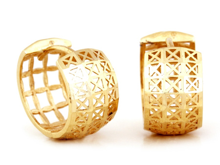 Złote kolczyki małe kółka ażurowe