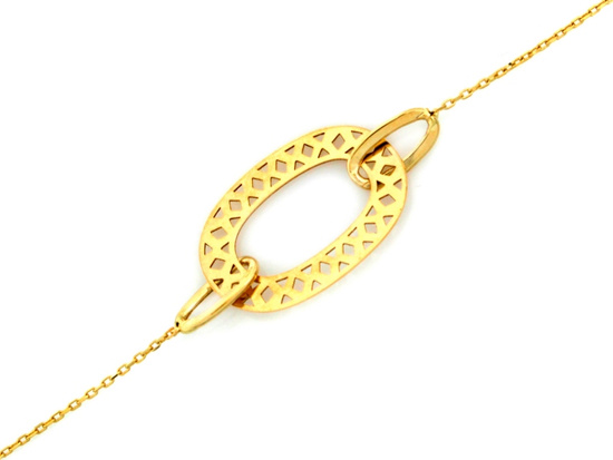 Bransoletka złota łańcuszkowa z owalną ażurową ozdobą