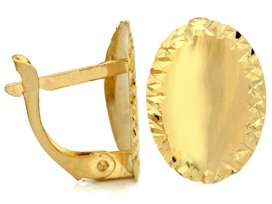 Kolczyki złote angielskie owalne błyszczące zdobione