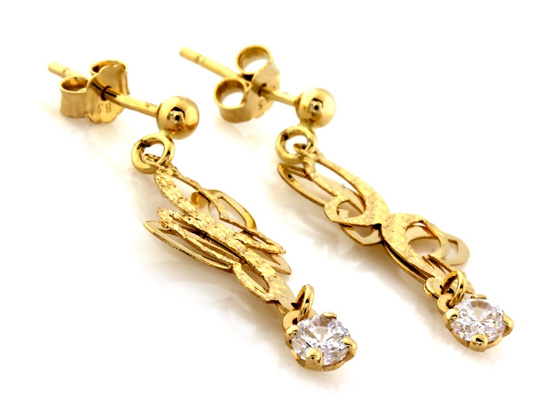 Złote kolczyki długie na sztyfcie oryginalne błyszczące sztywne