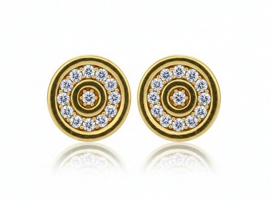 Złote kolczyki okrągłe wkrętki z cyrkoniami