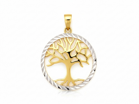 Zawieszka złota dwukolorowe drzewko szczęścia duża okrągła