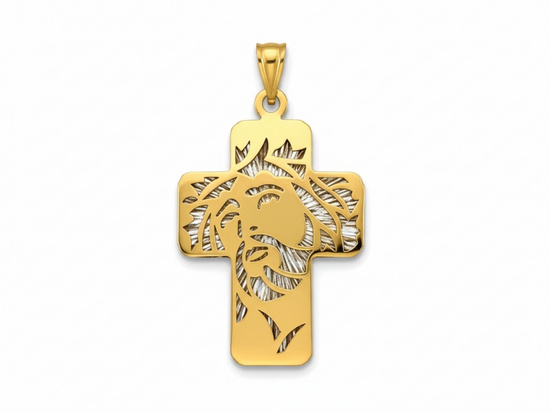 Złota zawieszka nowoczesny krzyżyk z Jezusem