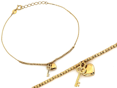 Bransoletka złota delikatna z kuleczkami i wiszącym sercem