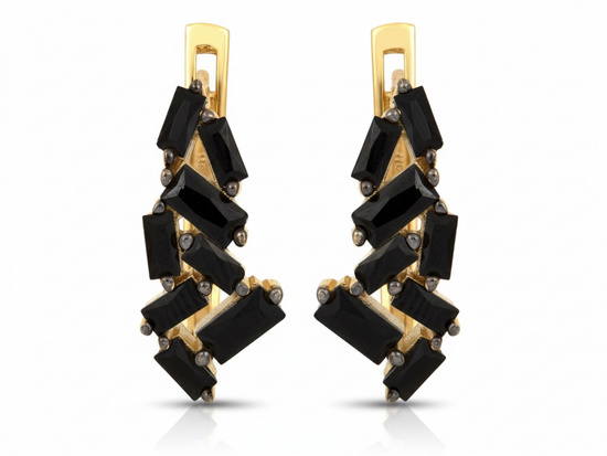 Złote kolczyki angielskie z czarnymi cyrkoniami