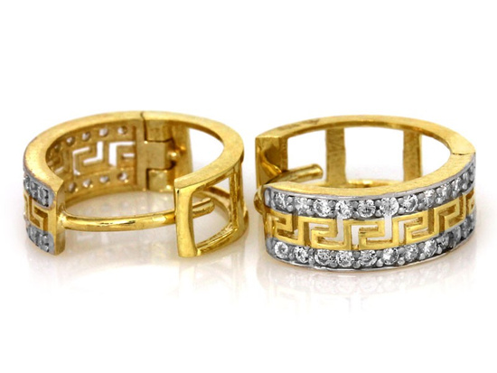 Kolczyki złote kółka z motywem greckim