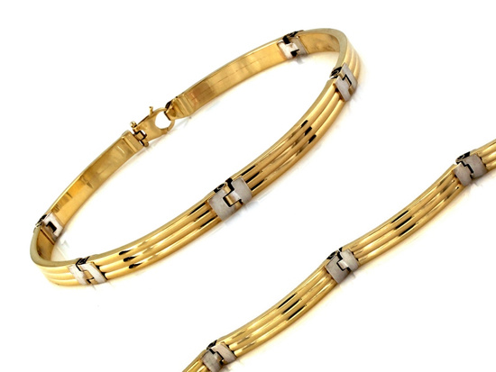 Złota bransoleta dwukolorowe elementy męska