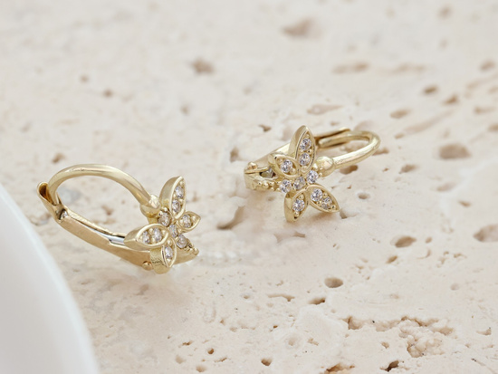 Kolczyki złote dla dziewczynki Ważka z cyrkoniami