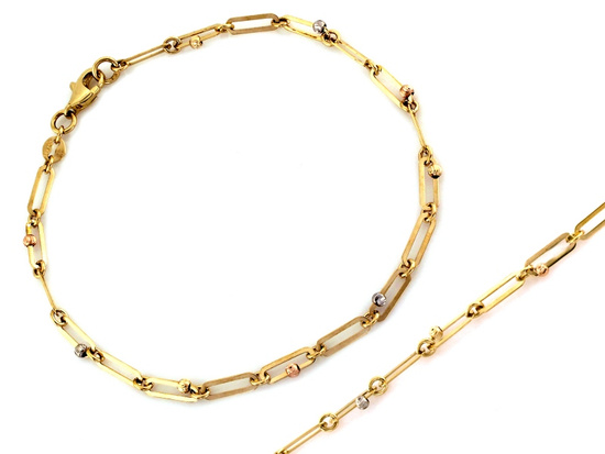 Bransoletka z delikatnych owalnych ogniw trzy kolory złota