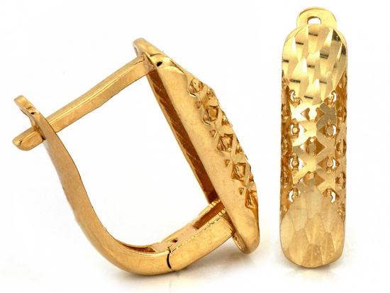 Złote kolczyki angielskie błyszczące z ażurem