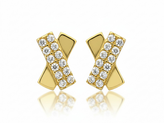 Kolczyki złote X przeplatane z cyrkoniami an sztyfcie