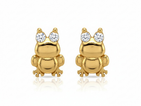 Złote kolczyki na sztyfcie żaby