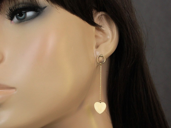 Kolczyki złote serca na łańcuszku długie na sztyfcie