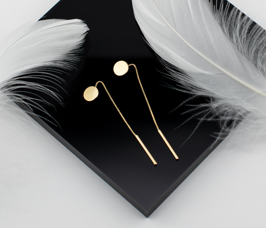 Złote kolczyki 585 wiszące - przewlekane koła