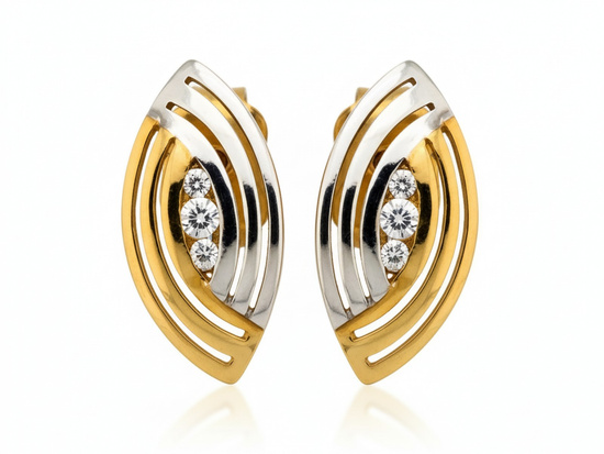 Dwukolorowe złote kolczyki z cyrkoniami