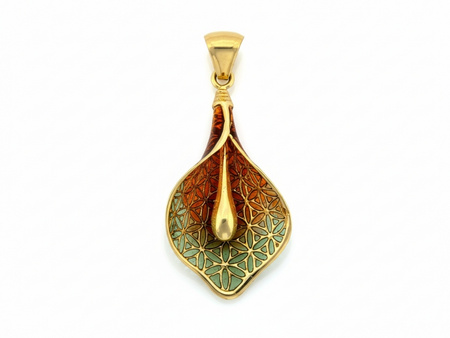 Zawieszka złota ażurowa lilia z emalią kwiat