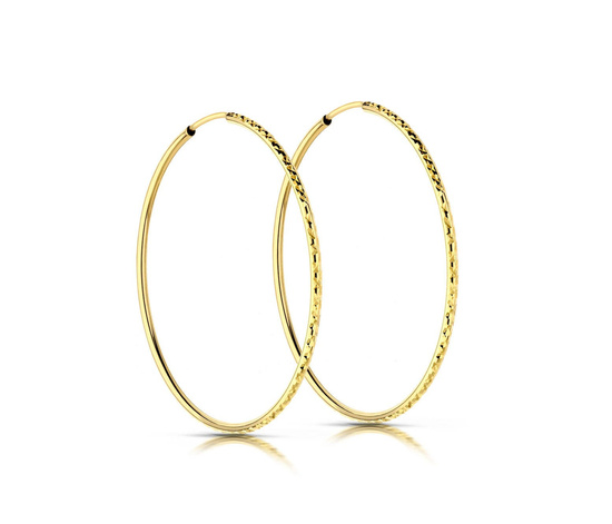 Złote kolczyki 375 koła 53 mm, diamentowane szarniry