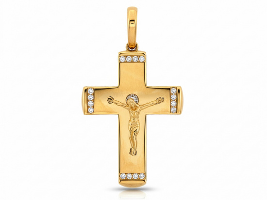 Zawieszka złota krzyżyk z Jezusem z cyrkoniami
