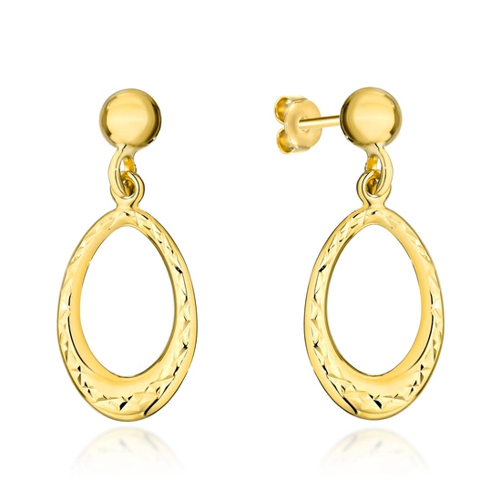 Złote kolczyki wiszące 585 wiszące diamentowane owale