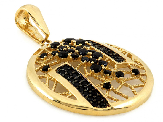 Zawieszka złota okrągła ażurowa z czarnymi cyrkoniami