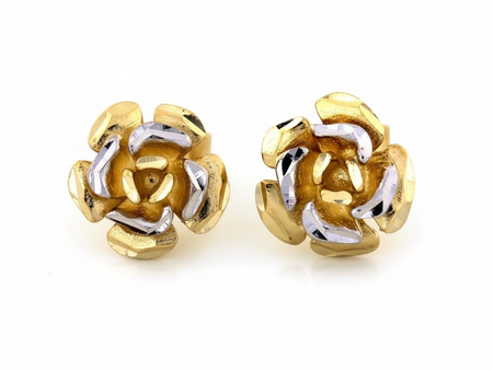 Kolczyki złote dwukolorowe kwiatki na sztyfcie