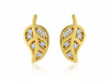 Złote kolczyki liście na sztyfcie z cyrkoniami