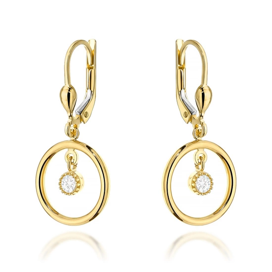 Złote kolczyki 585 wiszące koła z cyrkoniami 