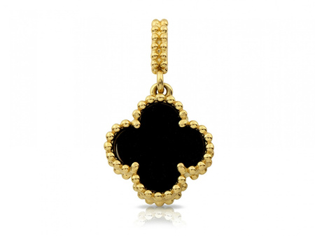 Zawieszka złota 585 koniczynka, kwiatek z onyksem