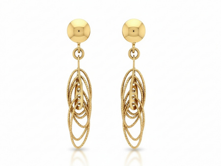 Kolczyki złote długie z błyszczących obręczy na sztyfcie