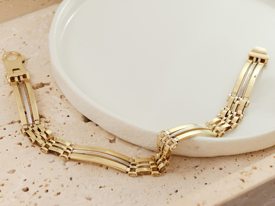 Bransoleta złota ze sztywnych elementów dwukolorowa męska