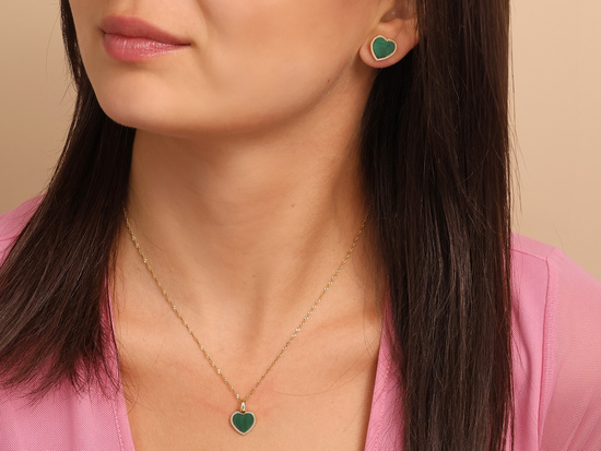 Złota zawieszka serce z malachitem