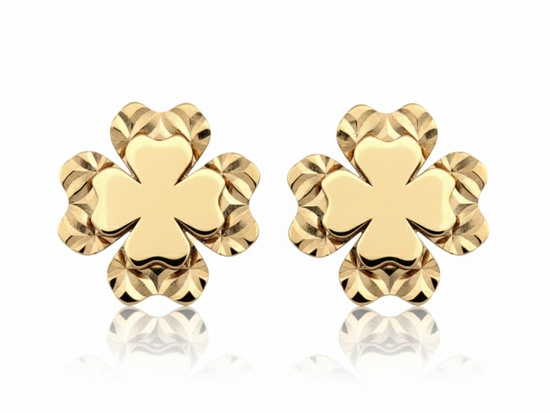 Kolczyki złote podwójna koniczynka na sztyfcie