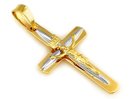 Dwukolorowy złoty krzyżyk z Jezusem