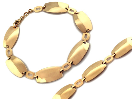 Złota bransoletka elementowa z dużych blaszek efektowna