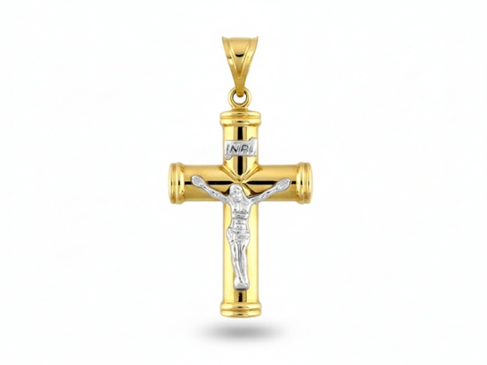 Złoty dwukolorowy krzyżyk duży zawieszka wisiorek