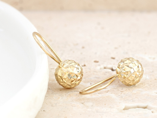 Kolczyki złote półkule na biglu diamentowane