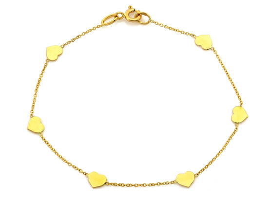 Bransoletka złota łańcuszkowa z sercami