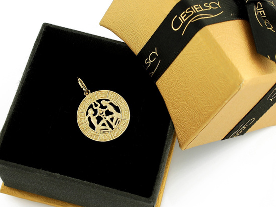 Okrągła złota zawieszka Bliźnięta zodiak